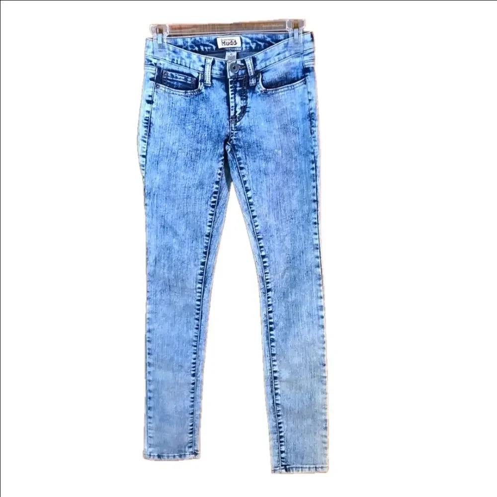 Y2K Mudd Acid Wash Blue Skinny 5-pkt Jeans Embroidered Back Pockets Women's Sz 0